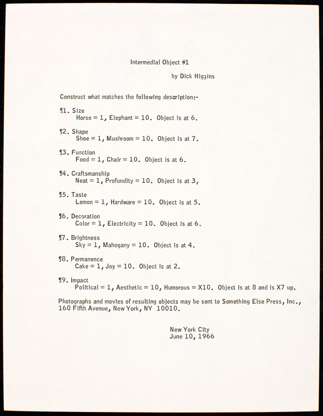 fig. 1: Dick Higgins, Intermedial Object #1, 1966. 11 x 8 ½ in. (27.9 x 21.6 cm). Collection Walker Art Center,  Walker Special Purchase Fund, 1989, 1989.202. Courtesy of Hannah and Jessica Higgins.