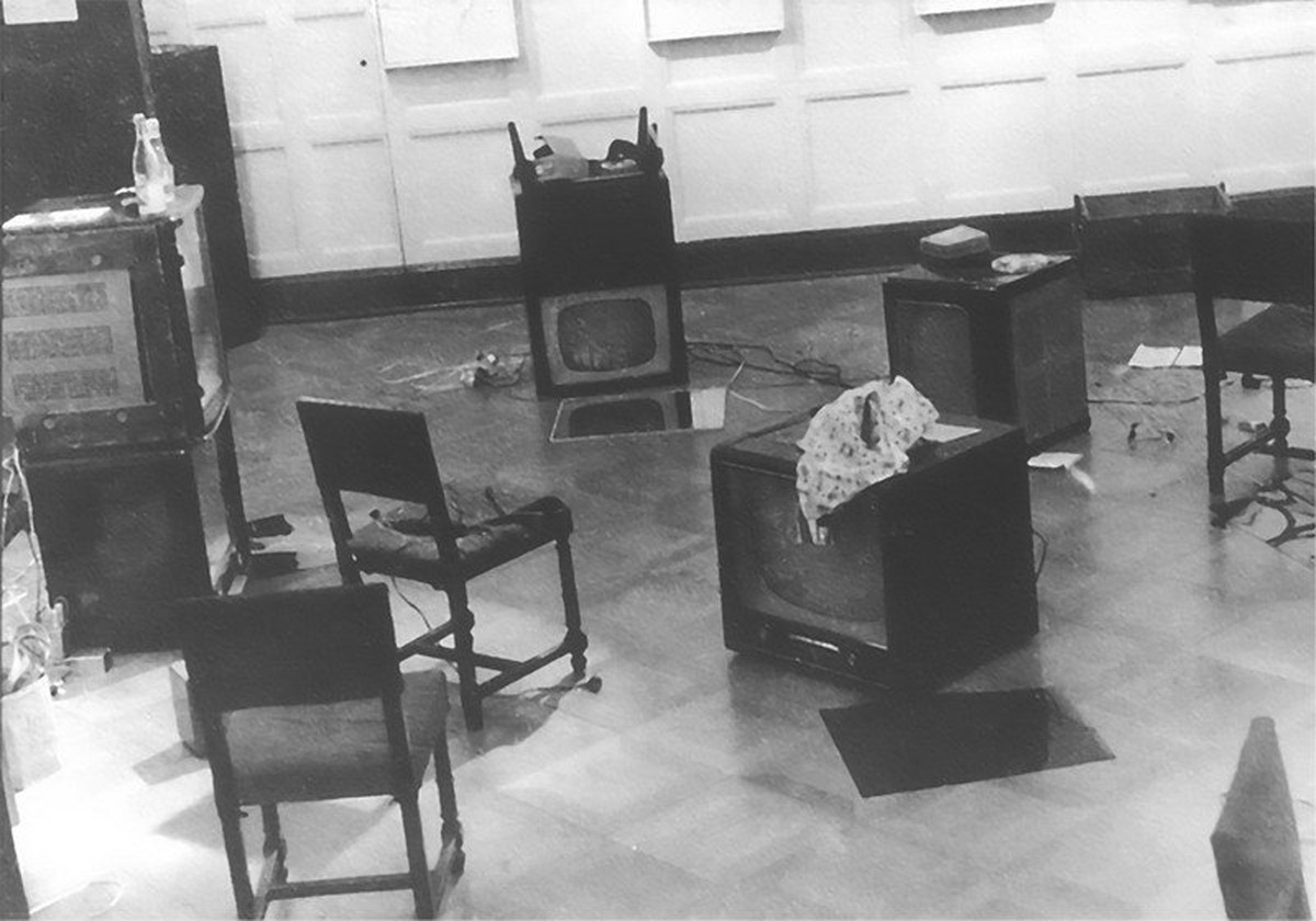 fig. 2: Nam June Paik, Exposition of Music. Electronic Television (exhibition view), 1963. Galerie Parnass, Wuppertal, Germany, March 1963.  Photo: Peter Brötzmann. © Nam June Paik Estate.