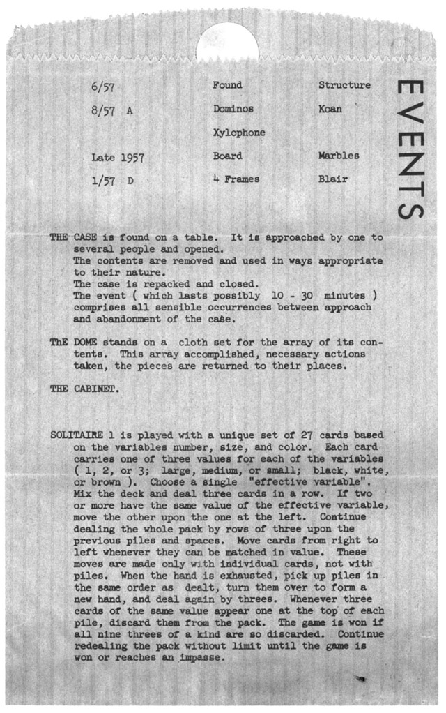 Fig. 1 George Brecht, toward events: an arrangement, 1959, announcement and instructions ©DACS 2021