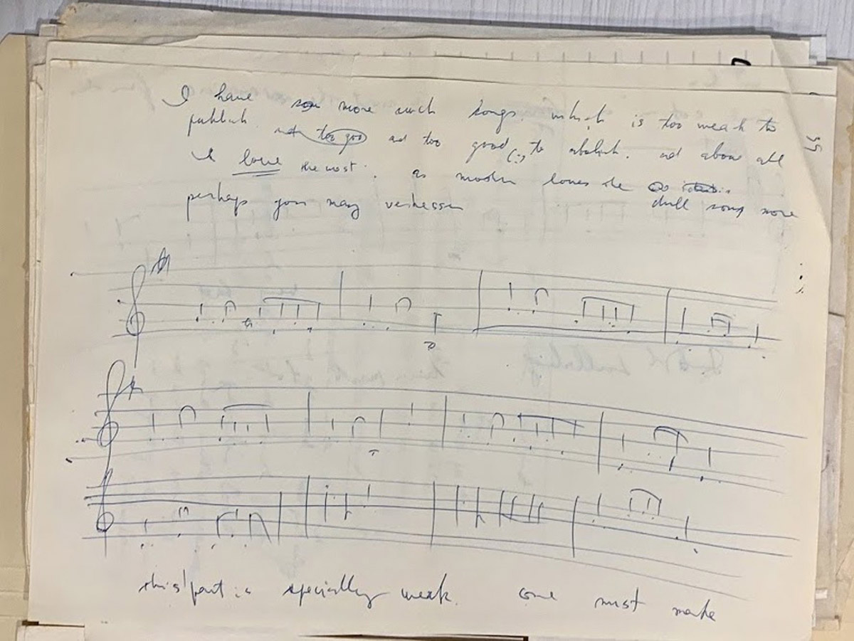 Fig. 4 – 6 Excerpt from untitled performance score, n.d. Blue ink on paper (16 pages), 11 5/8 x 8 1/4 in. Smithsonian American Art Museum,  Nam June Paik Archive (Box 13, Folder 19); Gift of the Nam June Paik Estate.
