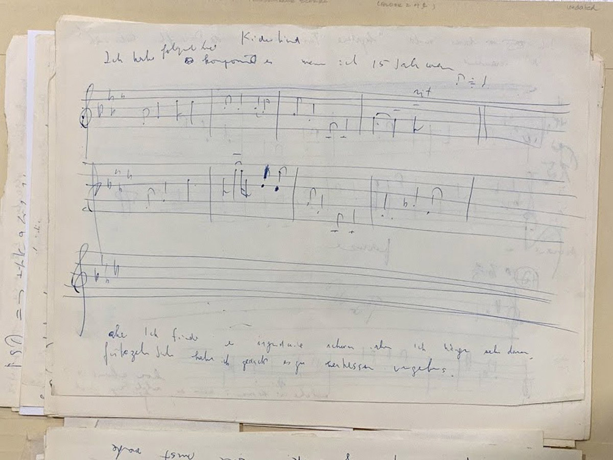 Fig. 4 – 6 Excerpt from untitled performance score, n.d. Blue ink on paper (16 pages), 11 5/8 x 8 1/4 in. Smithsonian American Art Museum,  Nam June Paik Archive (Box 13, Folder 19); Gift of the Nam June Paik Estate.