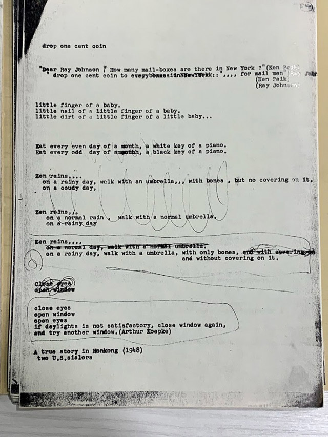 Fig. 10 Copy of “drop one cent coin,” n.d 11 5/8 x 8 1/4 in. Smithsonian American Art Museum, Nam June Paik Archive (Box 13, Folder 20); Gift of the Nam June Paik Estate. 