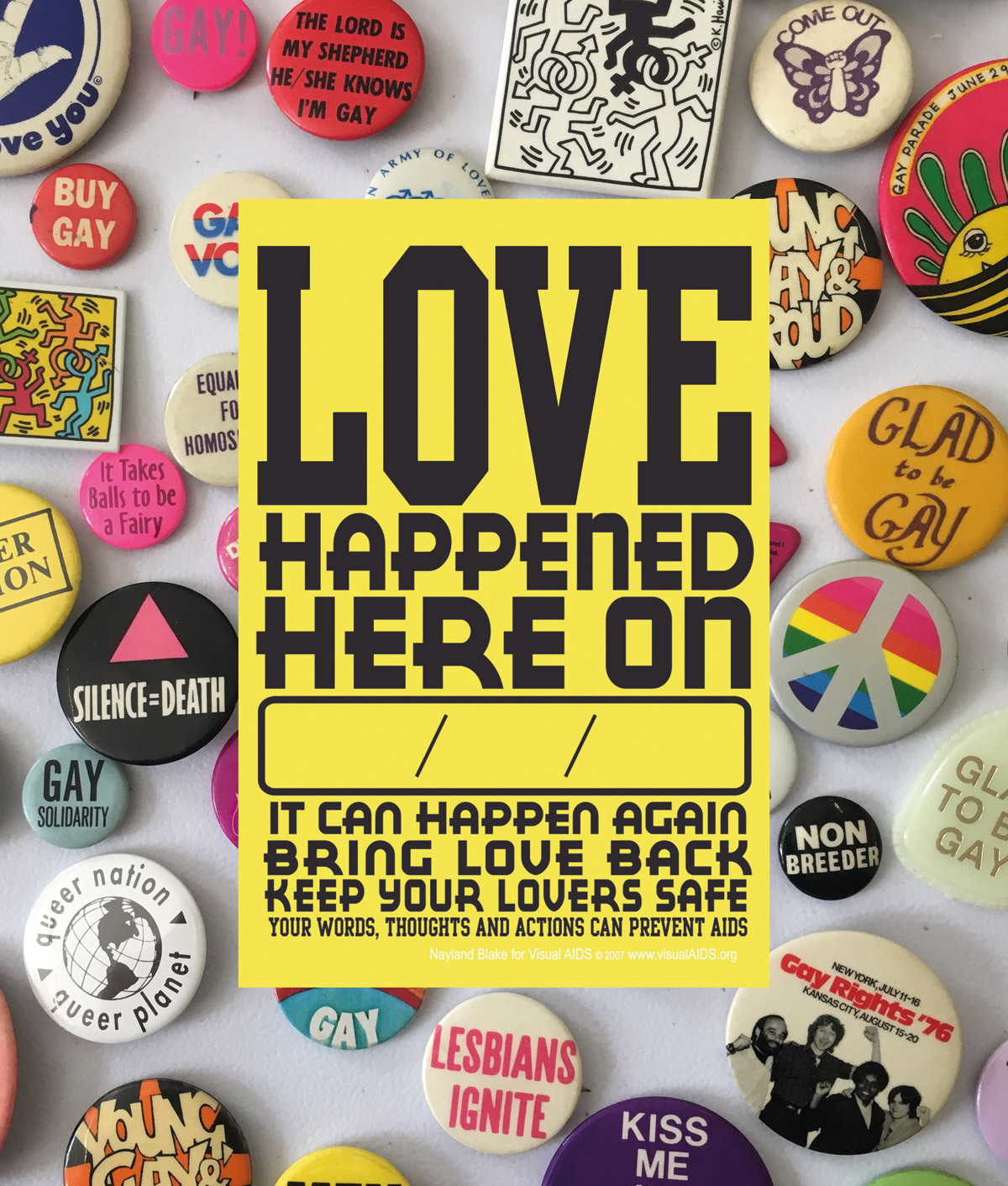 untitled panel (Nayland Blake #LoveHappenedHere 2007 x  The LGBT Community Cen-ter National History Archive #lgbtqbuttons #YallBetterQuietDown 1970-2019), digital collage, 2019