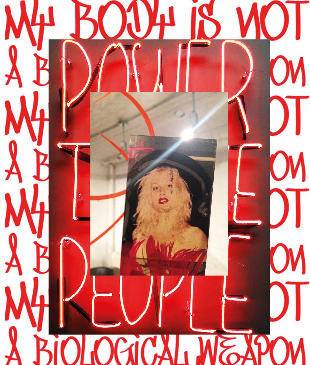 untitled panel (Chloe Dzubilo x #PowerToThePeople 2019 #AfterMarshaPJohnson 1970 x Kia Labeija #MyBodyIsNotABiologicalWeapon #PlaySmart 2016), digital collage, 2019