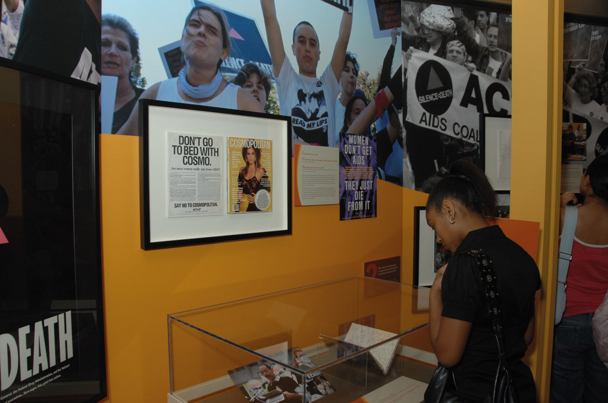 Women’s activism on display in the exhibition, including the efforts of the ACT UP Women’s Committee  to expand the definition of AIDS in 1990-1991.Courtesy of the National Library of Medicine.