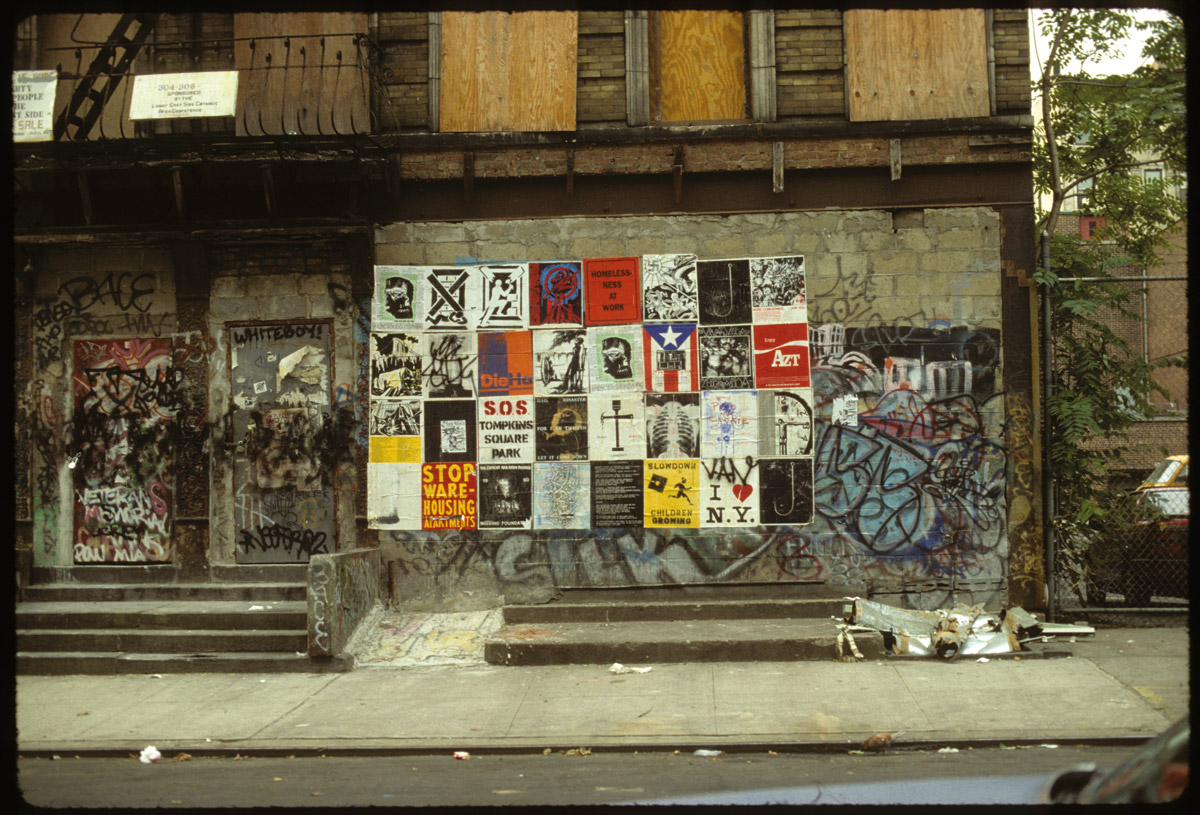 fig 2. Your House Is Mine poster and book project, on 8th St. Between Ave B and C, 1992. Photo by: Andrew Castrucci. Published by bullet space,1988-92.
