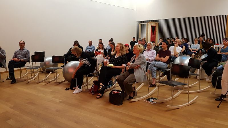 First row, from left to right: Cornelia Sollfrank, Dorothee Richter, Jeanne van Heijswik at the conference, ZHdK, 2018