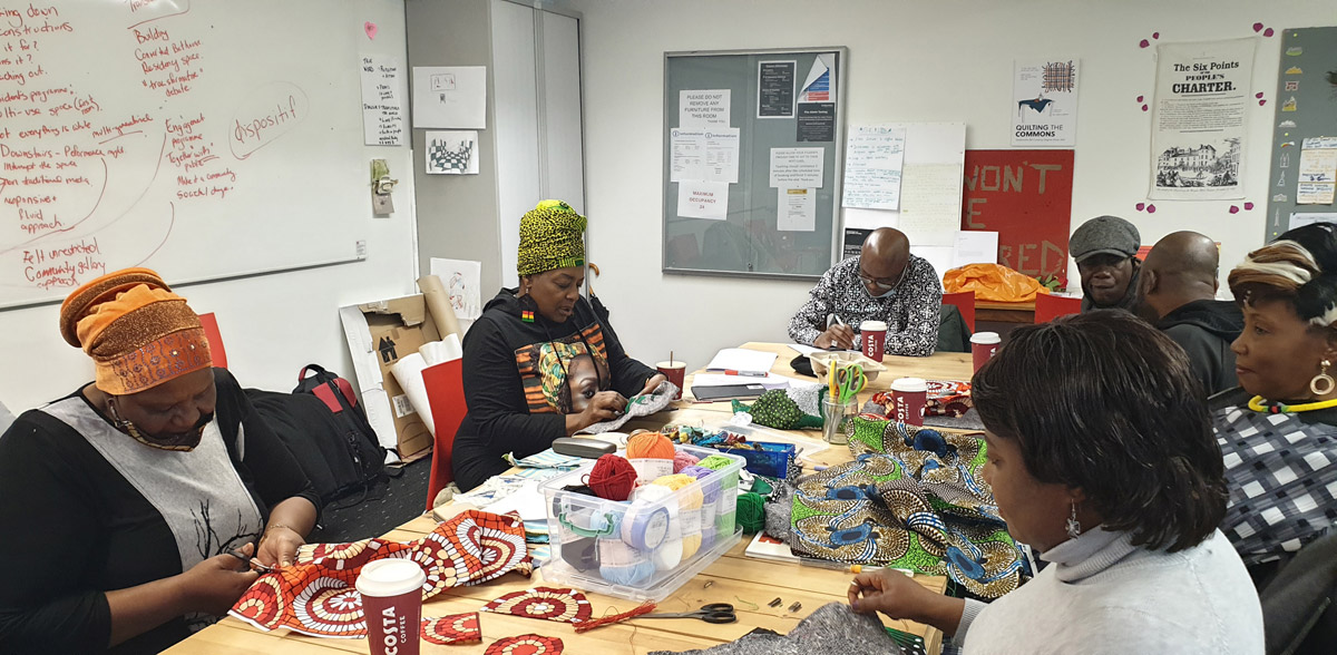 Welcome Home quilting workshop, a collaboration between Red Ribbon Living Well  and Deptford Peoples Heritage Museum, October 2021, Jorella Andrews.