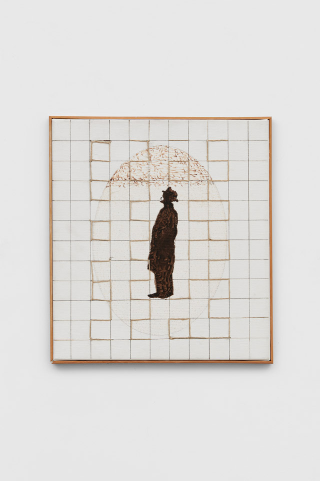 Everlyn Nicodemus, Bystander (Spaces IX), 1997, Silkscreen on canvas, with ink, thread and paint additions, 0.5 x 36.5 cm. Copyright the Artist, Courtesy Richard Saltoun Gallery.