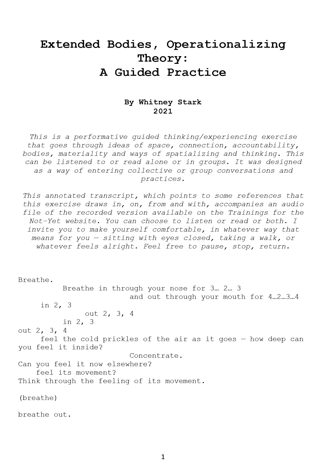  Extended Bodies, Operationalizing Theory: A Guided Practice  By Whitney Stark, 2021