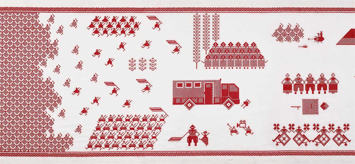 Detail on Saga of protests, machine embroidery, 2021. Photo: Daria Rudko.