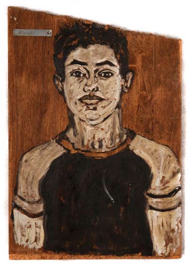 Khader Oshah, Self portrait, oil on wood plank,&nbsp; 47x69 cm., 2006